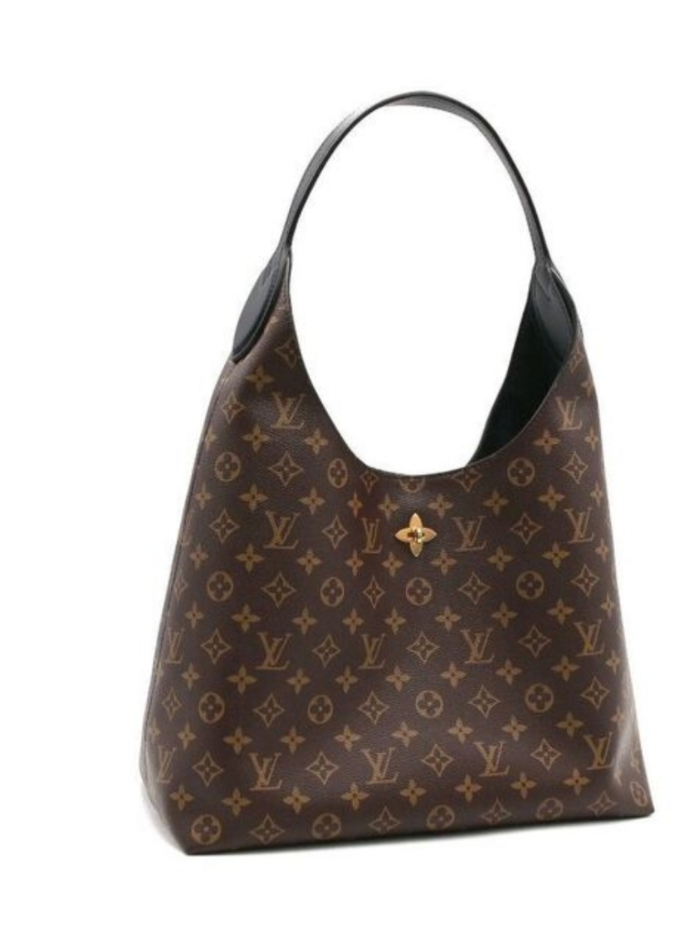 Neutral Canvas Monogram Hobo Shoulder Bag in Classic Brown Tan Trim